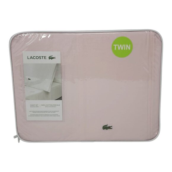 Lacoste Twin Sheet Set Pink 100% Cotton Percale Lightweight & Durable 3 Piece - Picture 1 of 8